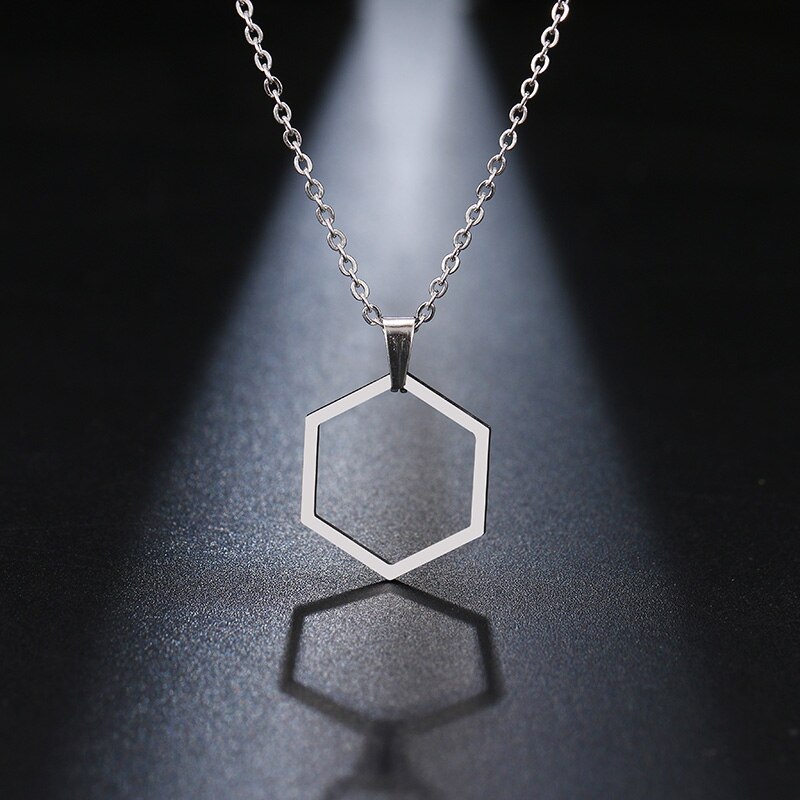 Hexagonal Necklace for Women - Classic Minimalist Geometric Square Pendant - Everyday Jewelry