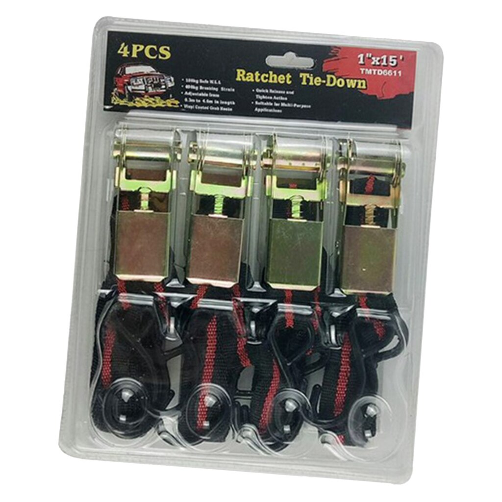 Heavy Duty Vehicle Tie Down Kit For Car Truck ATV 15Ft Ratchet Tie Downs Straps