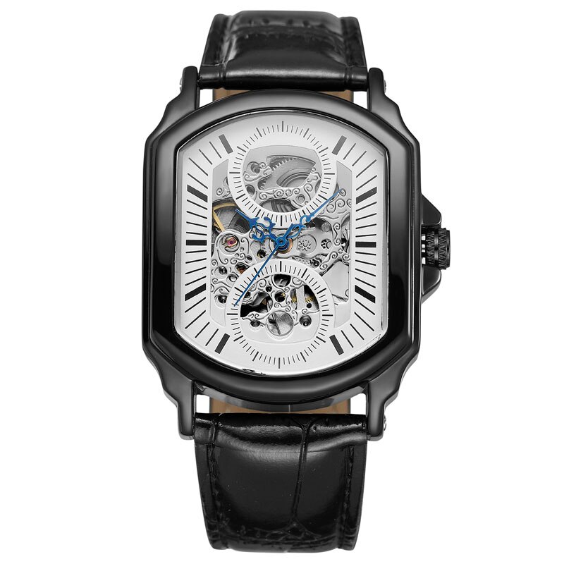 Mgorkina Rvs Waterdichte Heren Skeleton Horloges Top Luxe Transparante Mechanische Sport Mannelijke Horloges: black white