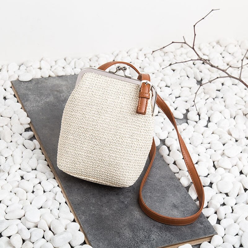 Sommer liten stråflettet veske kvinner stråskallsekker dame strandstrå skulderveske kvinnelig råtnende retro messengervesker