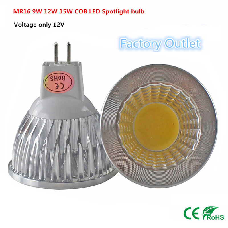 1 stk.  mr16 cob 9w 12w 15w led-pærer  mr16 12v,  varm hvid / ren / kold hvid led-belysning