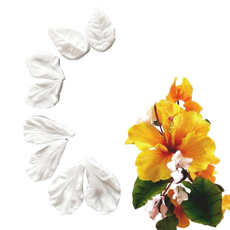 Molde de silicona con forma de flor de hibisco, herramientas de decoración de pasteles, Fondant, pasta de goma, arcilla, Sugarcraft, Floral, hecho a mano, C393