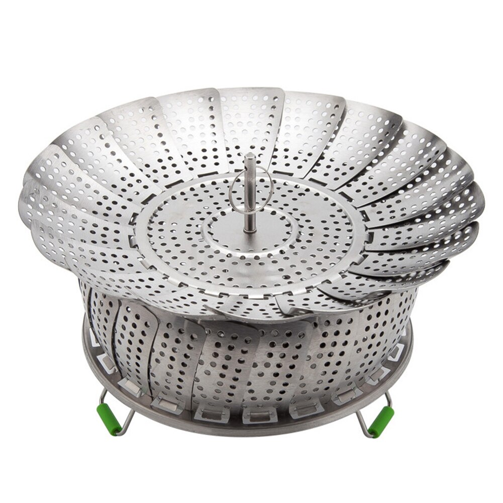 Vaporera de acero inoxidable plegable de dos pisos, cesta de vapor para alimentos, bandeja de malla para postres de frutas, cocina para albóndigas y verduras, vaporera