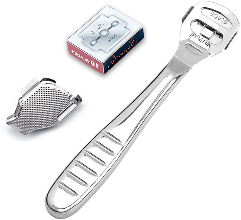 Rasoir en acier inoxydable pour callosités des pieds, dissolvant de peau dure au talon, mains et pieds, outil de pédicure avec 10/20 lames, lime de soins des pieds: Steel 1