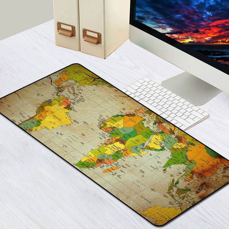 World Map Mouse Pad Rubber Mouse Mat Large Gaming Mousepad Gamer Speed XXL Anti-slip Locking Edge Desk Map Pad For PC Keyboard