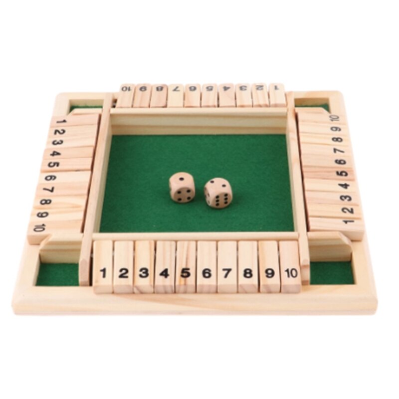 Deluxe Four Sided 10 Numbers Shut the Box Board Game Set Dice Party Club Drinking Games for Adults Families: Green