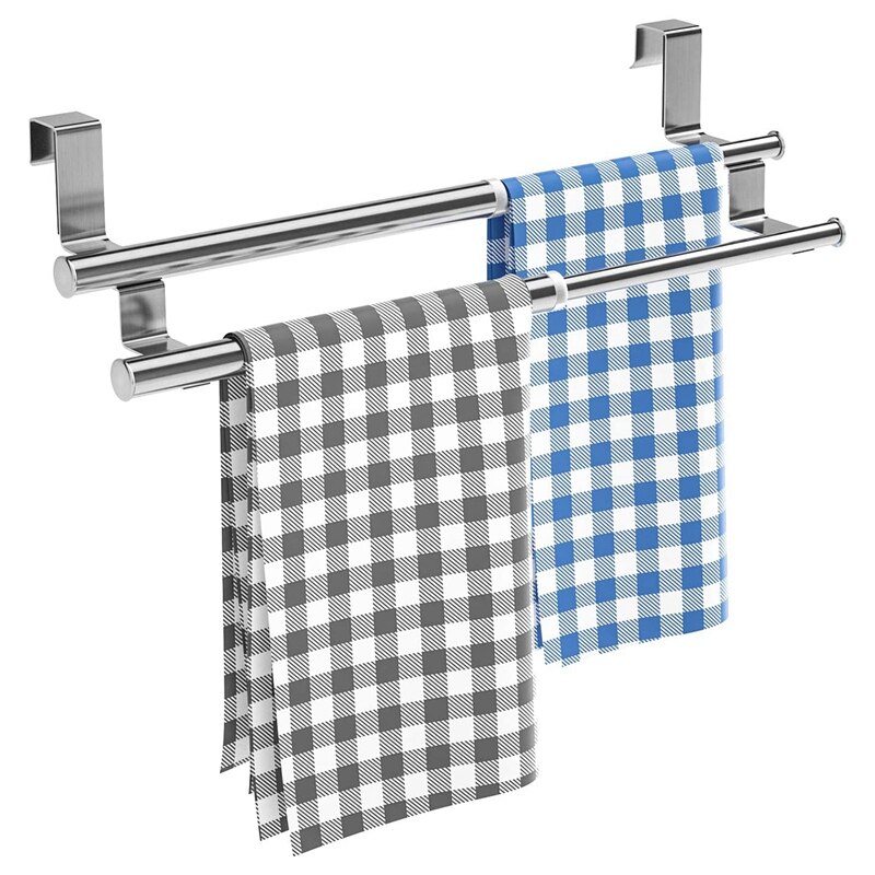 Kjøkken over skap dobbel håndklestativ, utvidbar håndkleholder for universell passform på innsiden eller utsiden