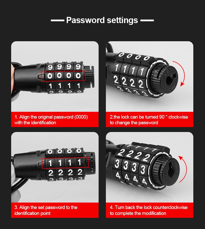 Bike Anti Theft Helmet 4 Digit Password Bicycle Lock For Scooter Motorcycles Cycling Safety Portable MTB Spring Cable Locks