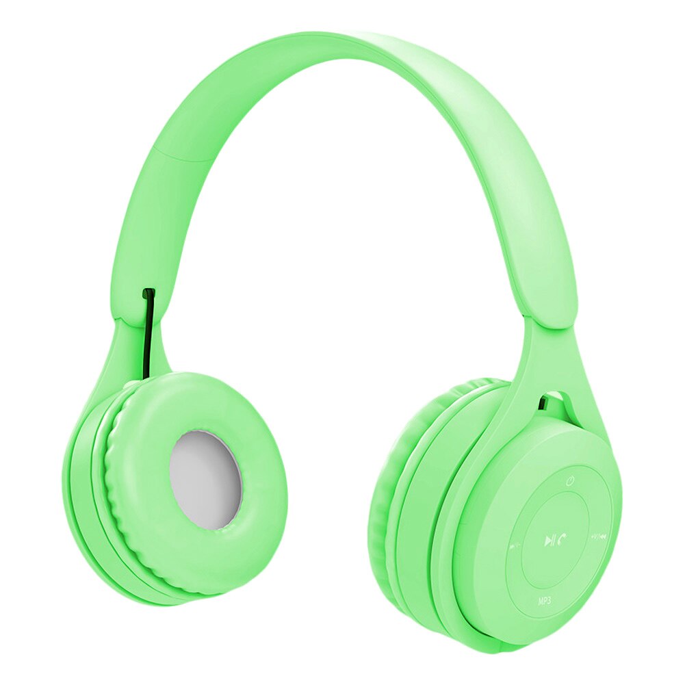 Barn bluetooth 5.0 trådlöst headset justerbart hopfällbart stereo over-ear headset hörlurar hifi musikspelare med mikrofon: Grön