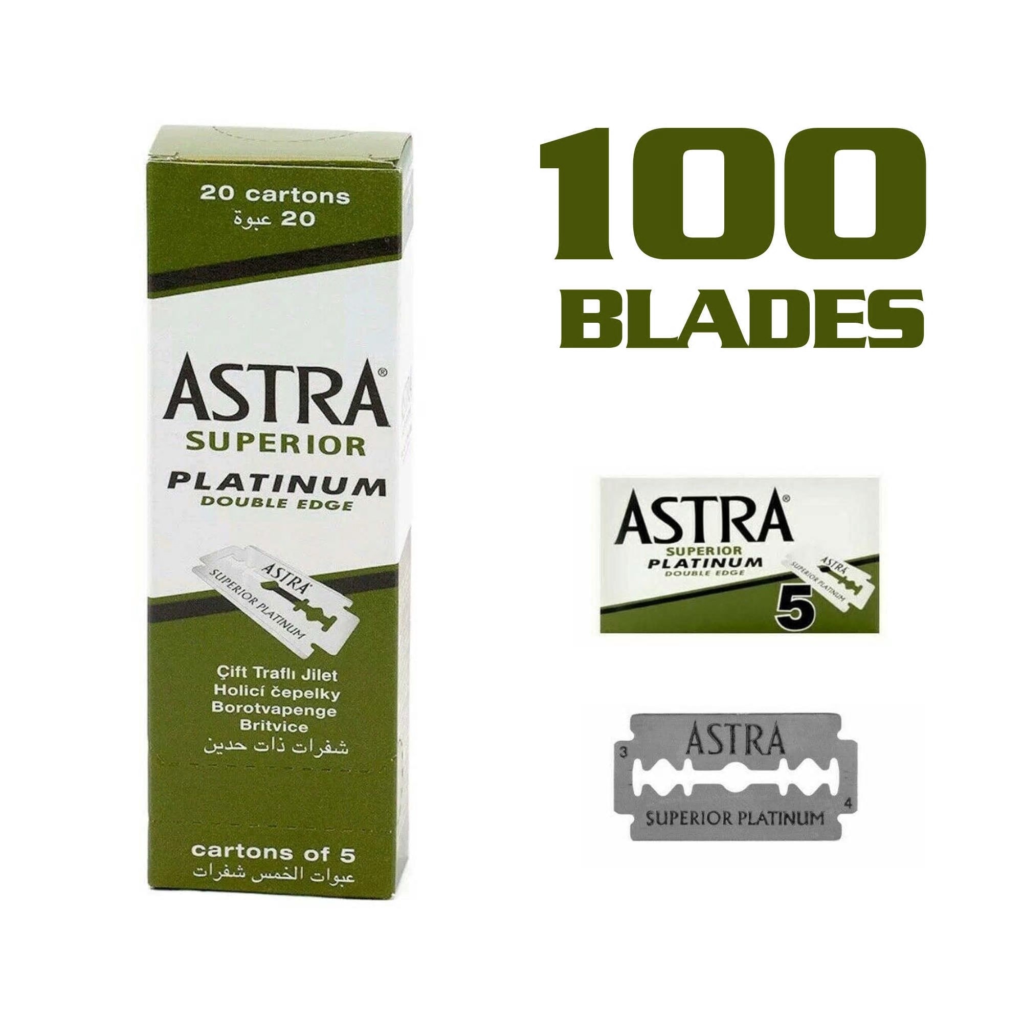 100 stk 100 astra superior barberblad platin dobbeltkantet sikkerhedsbarbering barberblad