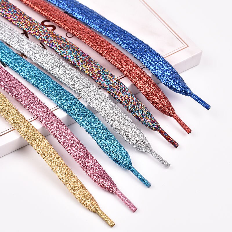 Kleurrijke Brede Kanten Schoenveters Van Sneakers Metallic Glitter Shiny Goud Zilver Sport Running Platte Pailletten Waterdichte Schoen Veters