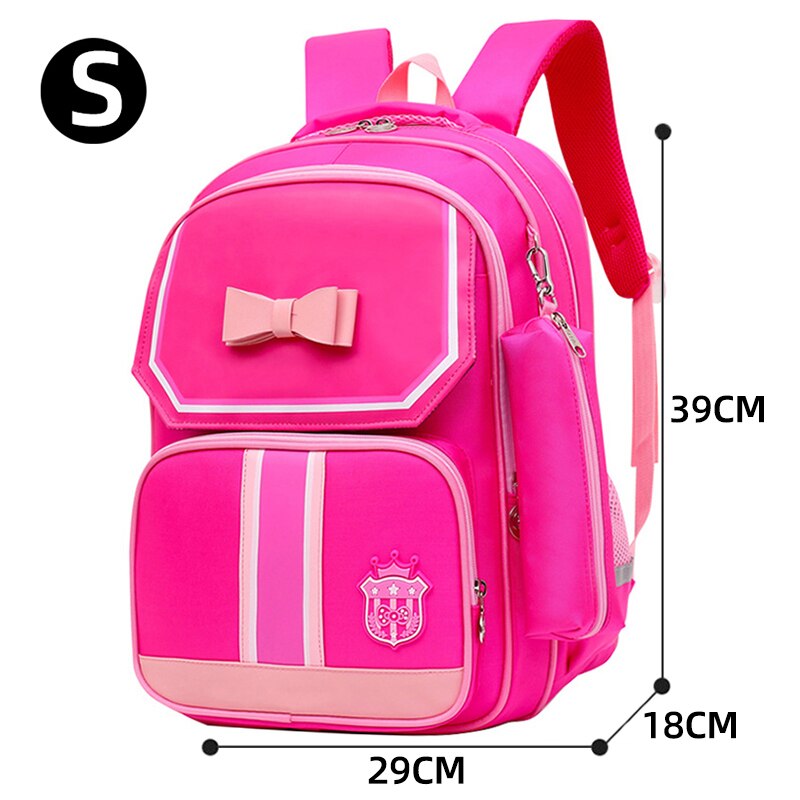 Rugzak voor basisschoolmeisjes, waterdicht, roze oxford-stof, schooltas voor kinderen, rugzak voor meisjes, schattige strik voor kinderen: K -08- roos-s