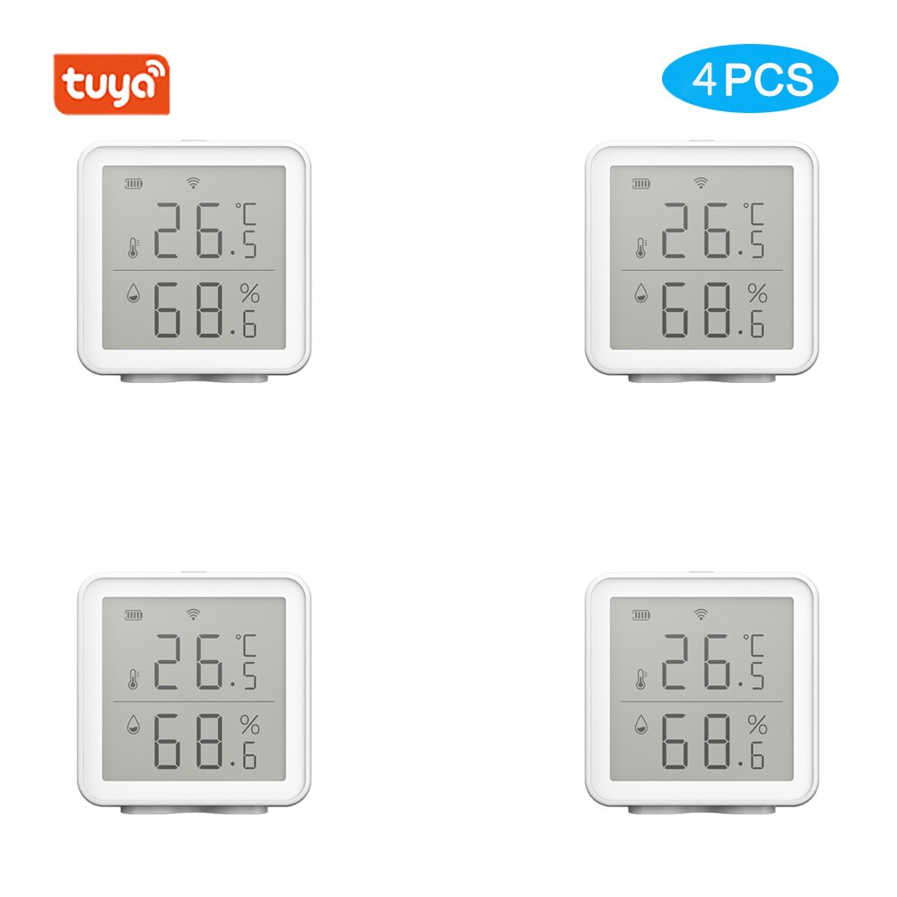 Smart Tuya WIFI Temperature And Humidity Sensor Indoor Hygrometer Thermometer With LCD Display Support Alexa Google Assistant: 4 Pcs
