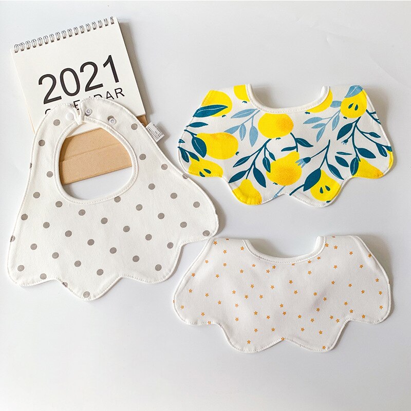 Baberos de algodón de doble capa para bebé, impermeable, delantal de alimentación para niños y niñas, toalla, Bandana, accesorios para bebés de 0 a 24 meses, 3 unids/lote: 018