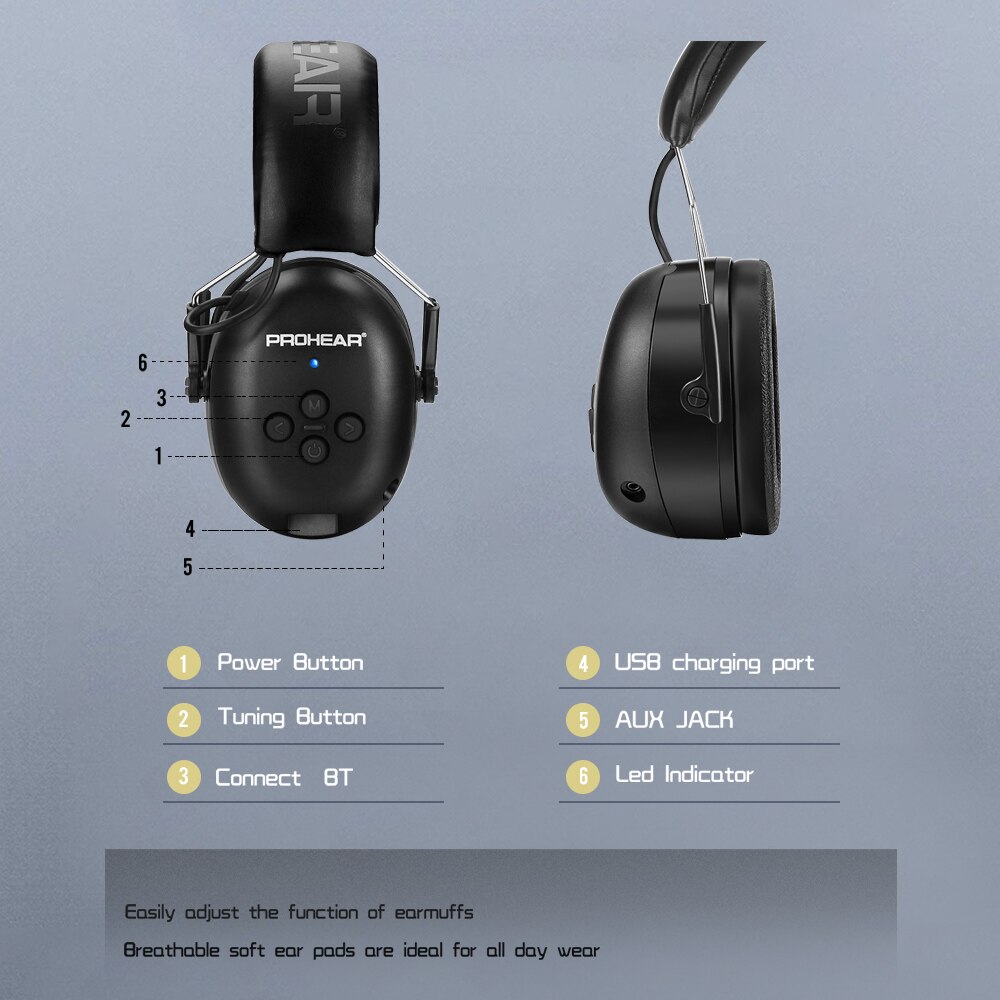 Zohan fone de ouvido eletrônico 5.0, protetores de ouvido bluetooth, proteção auditiva, para música, segurança, redução de ruído, carregamento