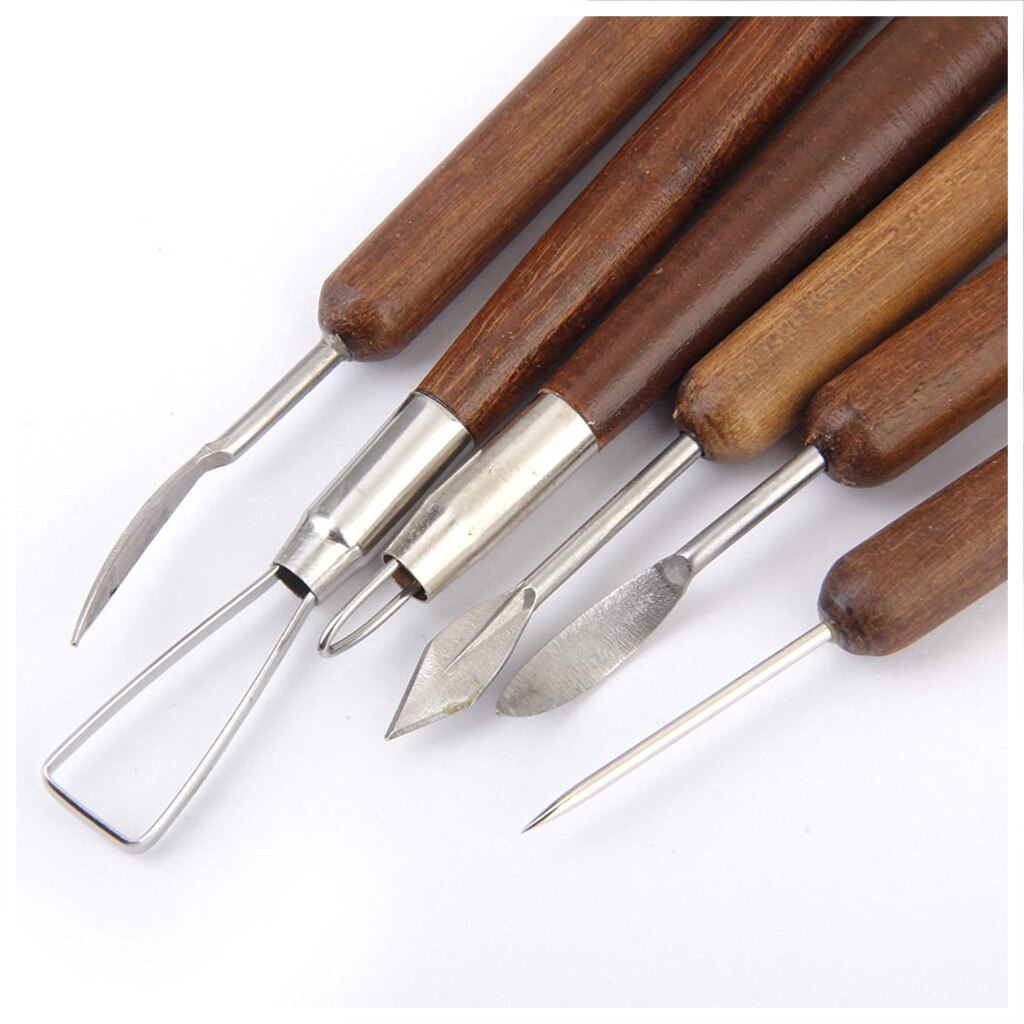 Pottery Clay Sculpture Carving Modeling Tools Wooden Handle Set of 6pcs