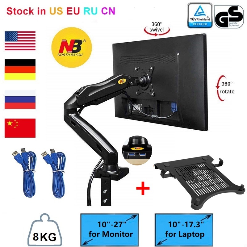 NB North Bayou F80 17&quot;-30&quot; Full Motion Ergonomic Monitor Stand Adjustable Gas Spring Mount with Laptop Tray, Loading 1-8KG