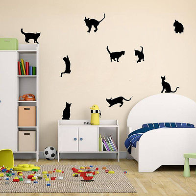 Zwart 150X26cm 9 Katten Muurstickers Vinyl Thuis Art Decor Kinderkamer Nursery Decal