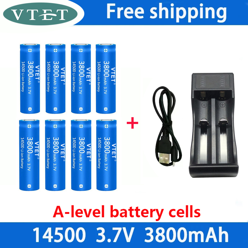 14500 3.7V 3800mAh Battery Lithium Ion Battery Used for Electric Toothbrush Razor Barber Rechargeable Battery with Charger: Blue