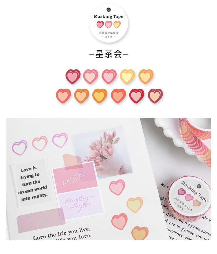 100Pcs Harten/Roll Mooie Hart Papier Decoratieve Stok Label: Star Tea Party