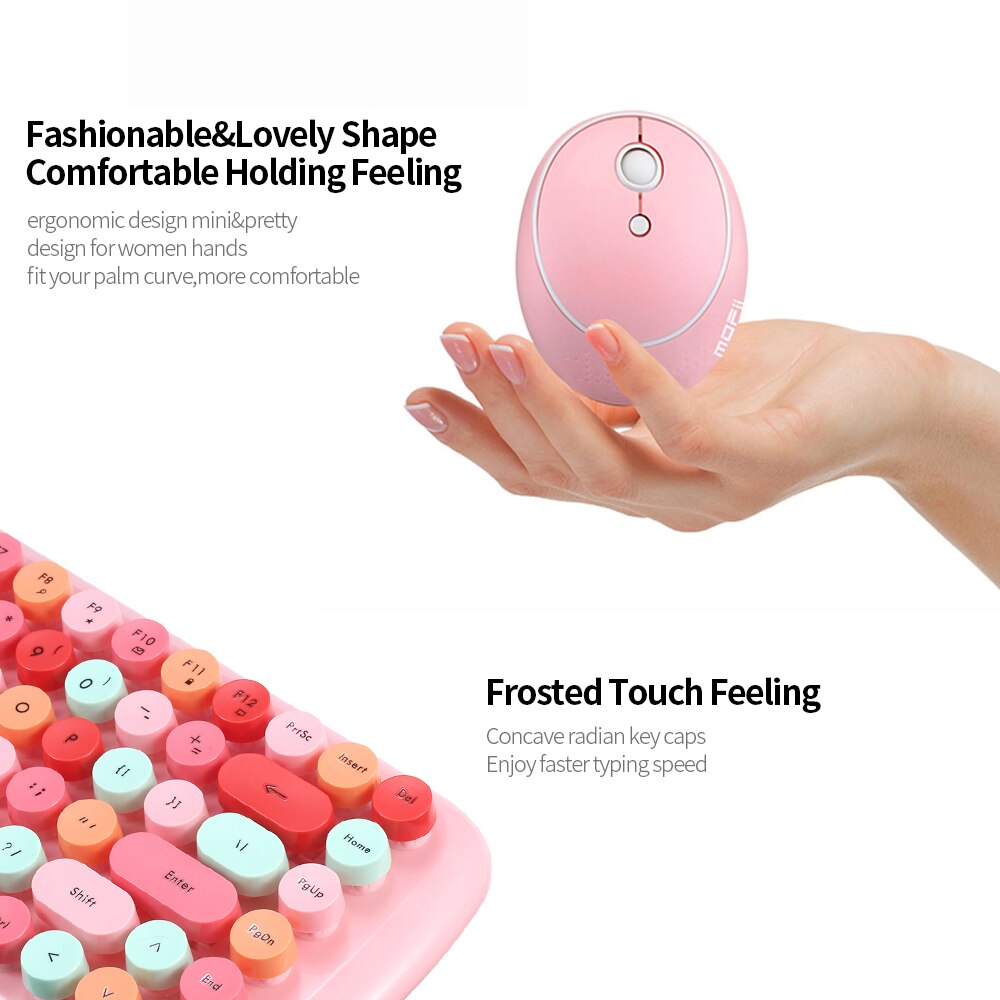 Mofii CANDY Keyboard Mouse Combo Wireless 2.4G Mixed Color 84 Key Mini Keyboard Mouse Set with Circular Punk Key Caps