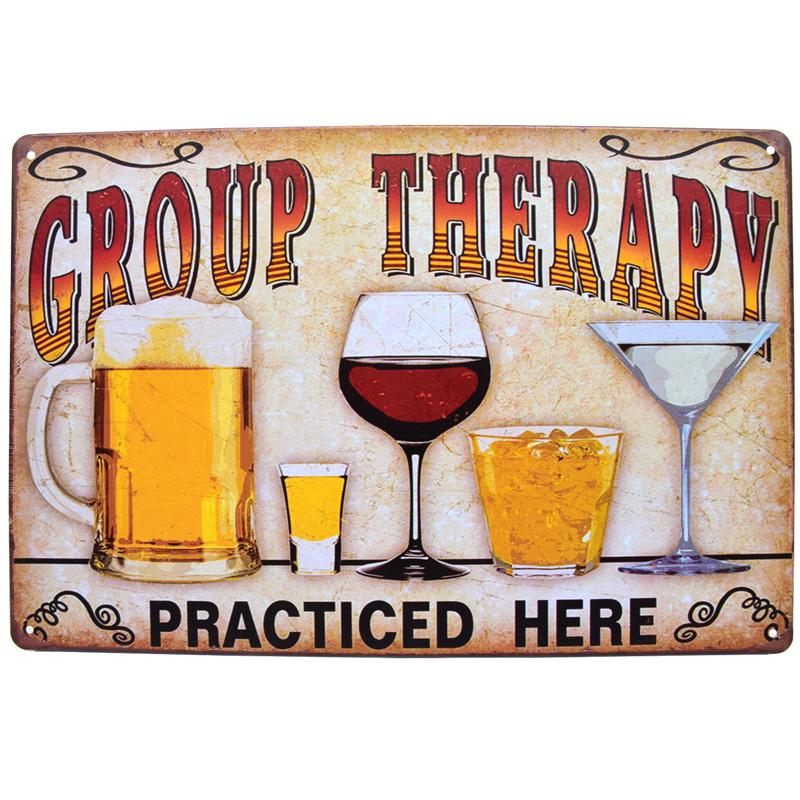 "gruppeterapi praktiseres her" vintage metal tin væg skilt plak plakat til café bar pub øl