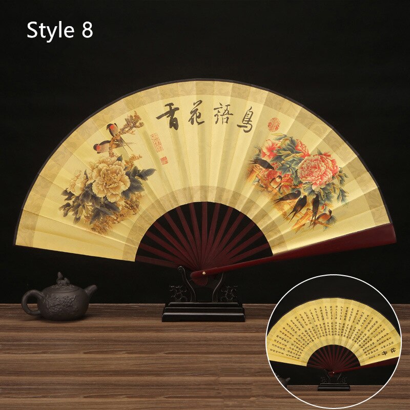 10 Inch Vintage Bamboe Fan Chinese Vouwen Zijde Doek Fan Patroon Art Craft Wedding Dance Hand Fan: Style 8