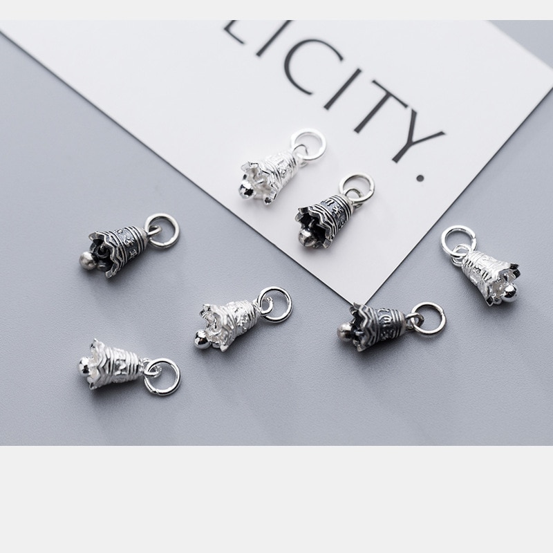 UQBing Retro Vintage Pure 925 Sterling Silver Bell Six-word Mantra Clock Charms Pendant Necklaces DIY Jewelry Findings