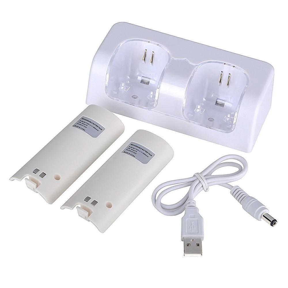 Battery Charger Dock Voor Nintendo Wii Gamepad Batterij Controller Batterij Remote Pack Station Charging Dock Dual Laders D6G3: white