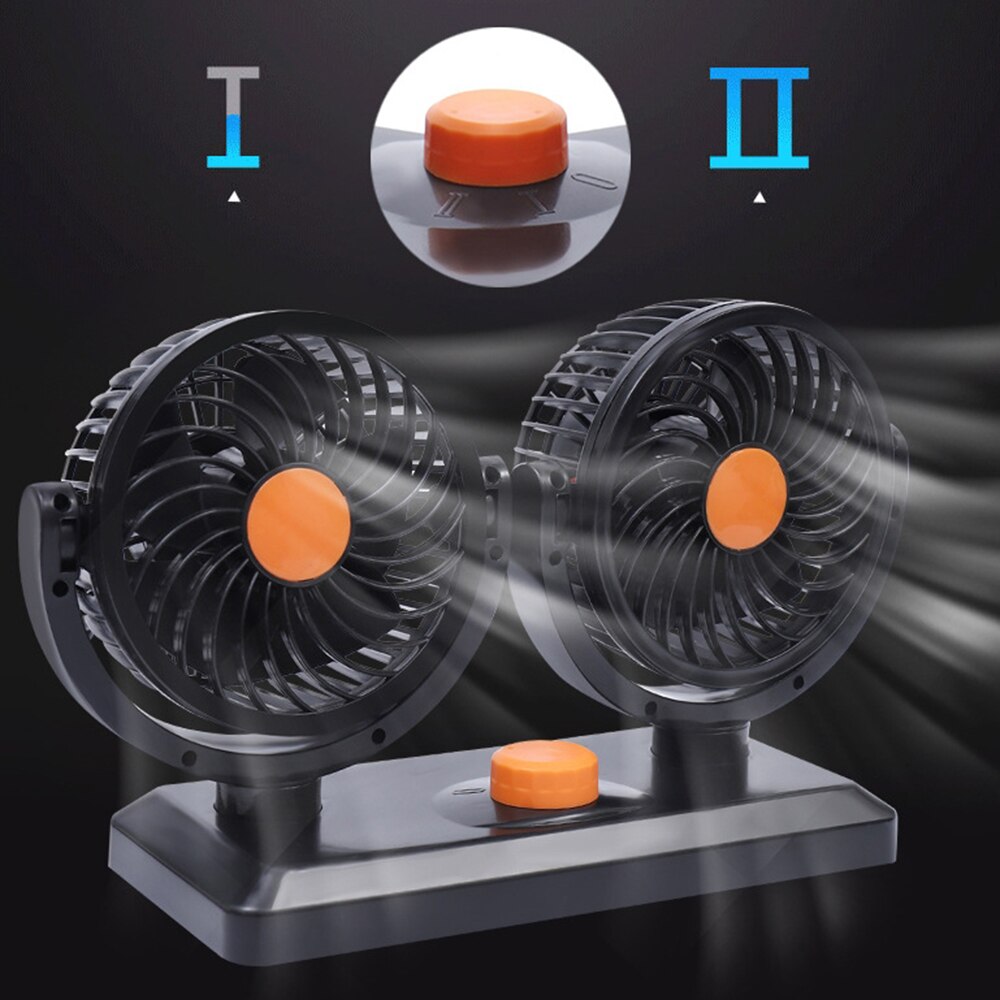 USB Dual-Head Fan Big Dual-Head Universal 360-Degree Car Truck: Orange 24V