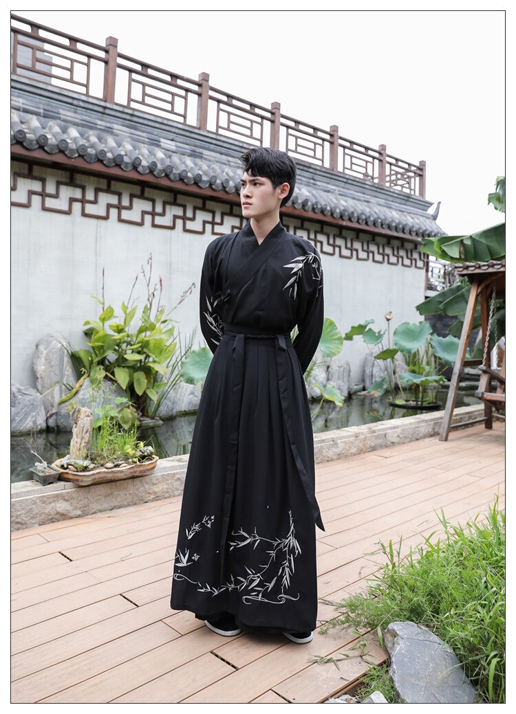 Hanfu-ropa tradicional china antigua para hombres y mujeres, traje bordado de bambú negro, conjunto de ropa de calle para parejas, trajes para adultos: 2XL