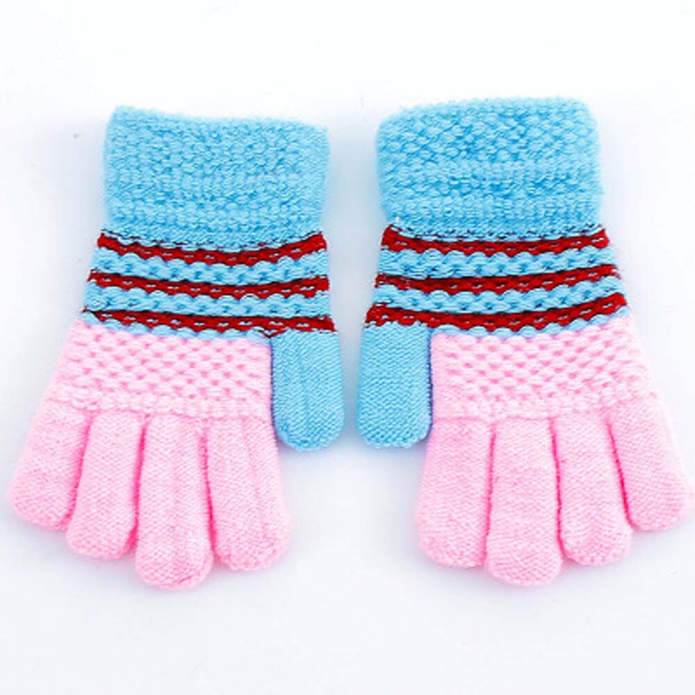 1 paio di Inverno Bambino Caldo Guanti Per Bambini Lavorato A Maglia di Stirata Guanti Bambini Guanti Unisex Guanti Pieni della Barretta Multicolore di Spessore Guanti: blue and red
