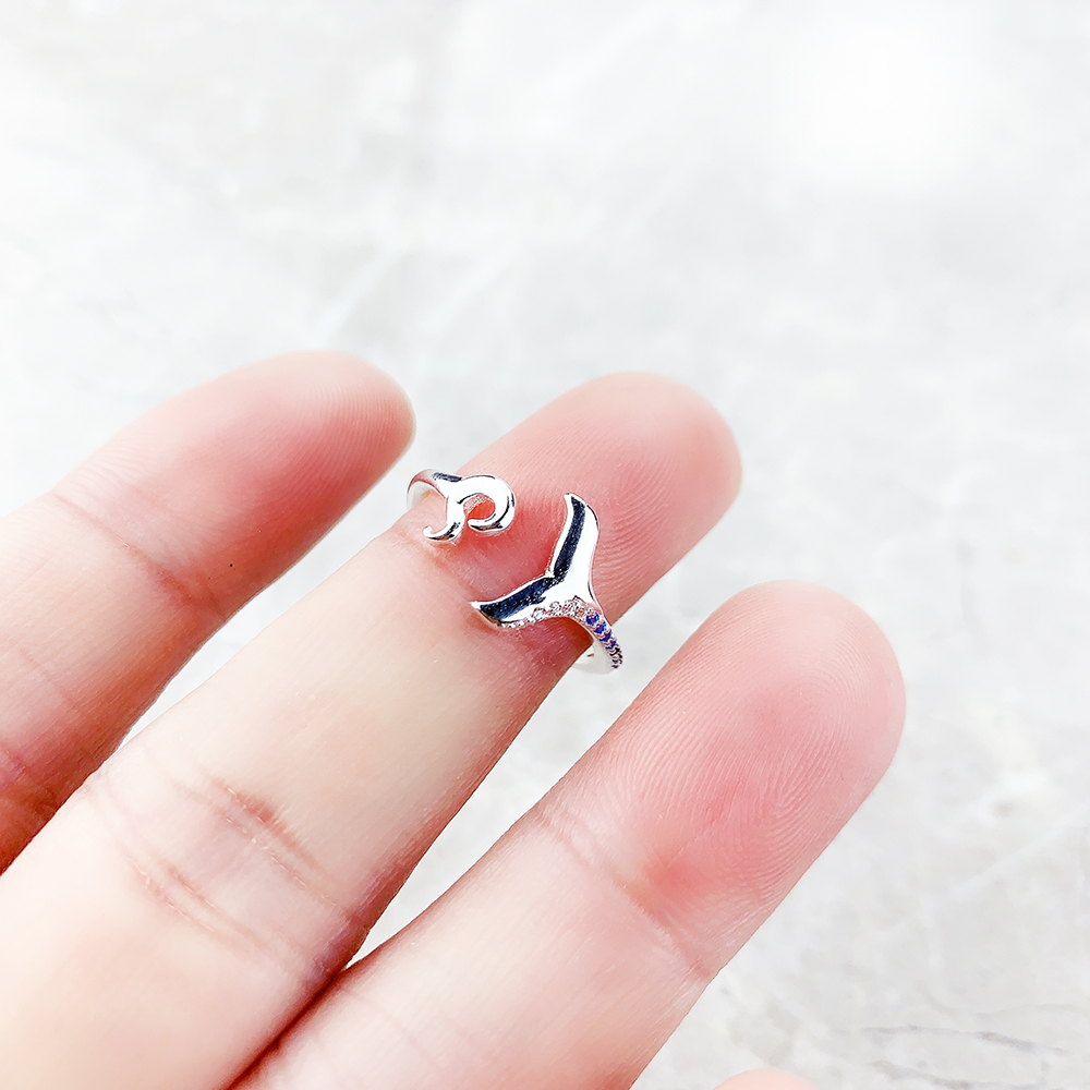 Anello coda pinna e onda con pietre blu nuovissimo alla moda gioielleria raffinata solido 925 Strerling argento regalo fortunato per le donne