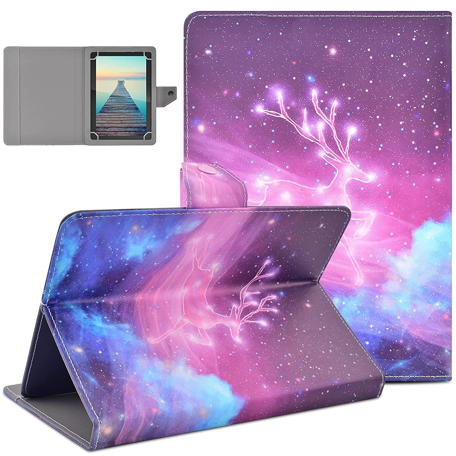 Universal Case for 9.5&quot;-10.5&quot; Tablet Folio Cover Case for All Fire HD 10 iPad 9.7 and More 9.6&quot;9.7&quot;10.1&#39;&#39;10.5&quot;Android iOS Tablet: Nebula Powder Deer