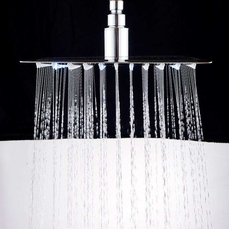 Senlesen Shower Head 12 inch Chrome LED Rainfall Tap 304 Stainless Steel Over-head Shower Sprayer Square Style 10/12/16 inch