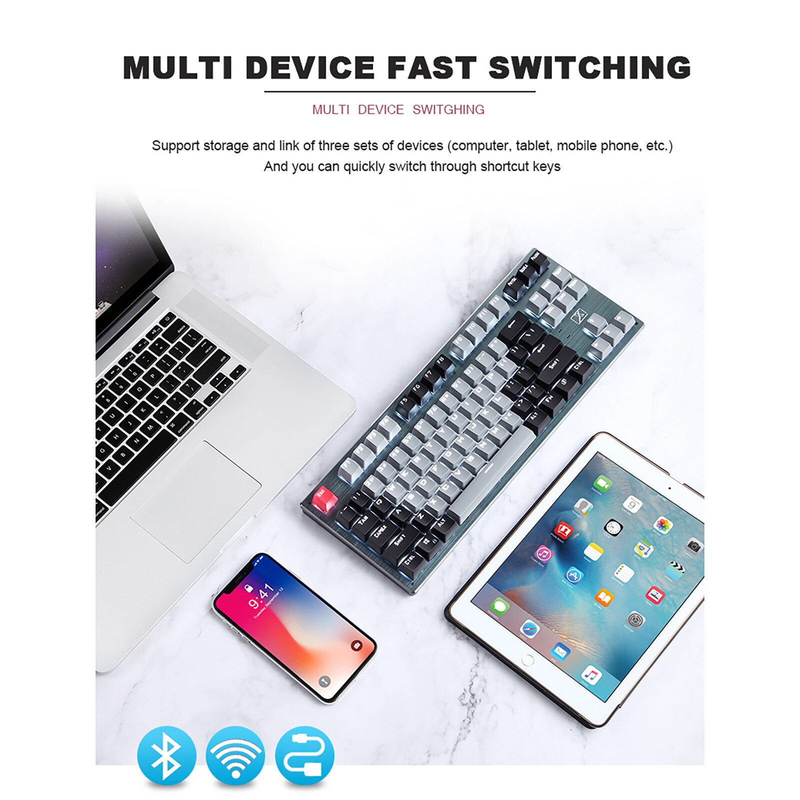 87 Toetsen Mechanische Toetsenbord Bluetooth Usb Draadloze Type-C Drie Modus Backlit Blauwe Schakelaar Gaming Toetsenbord Voor Laptop Tablet telefoon