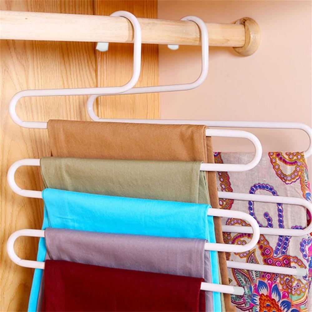 Multifonction métal magique pantalon cintre économiseur d'espace support jean écharpe cravate placard outil enlever les pantalons rapidement et efficacement: WHITE
