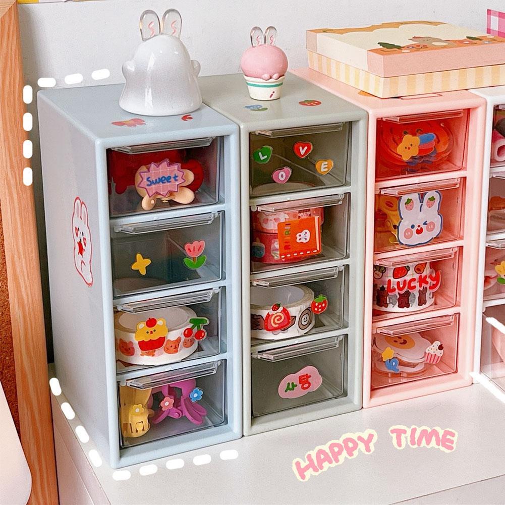 Desktop Organizer with 4 Drawers Storage Cabinet Organizer Mini Transparent Cabinets Drawers Plastic Jewelry Box/Cosmetic