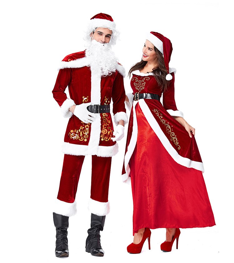 Christmas Costumes Santa Claus For Adults Velvet Red Christmas Clothes Santa Claus Costume Luxury Suit with White beard