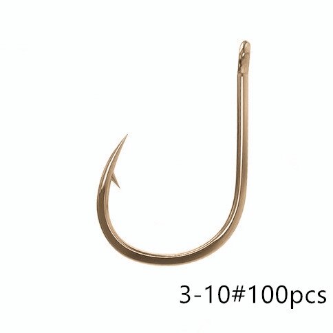 100 Stuks Van 10 Stuks Koolstofstaal Prikkeldraad Karper Vissen Haak Set Retail Originele Doos Vissen Tools: Flat hook Gold