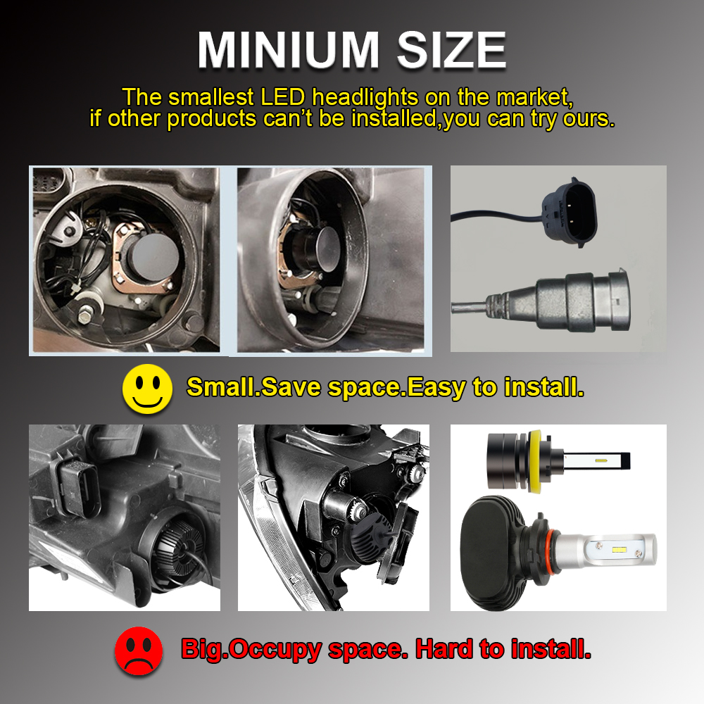 H7 led  h1 h11 h4 bil led hovedlys pærer 60w hb2 9006 9005 h3 hb3 hb4 h8 h13 5202 csp super mini tåkelys hodelykt 12v 8000lm