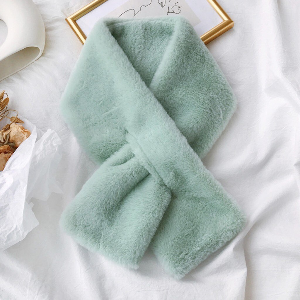 Leopard Print Scarf Women Winter Thick Warm Faux Fur Neck Collar Scarves Outerwear for Ladies Foulards: Green