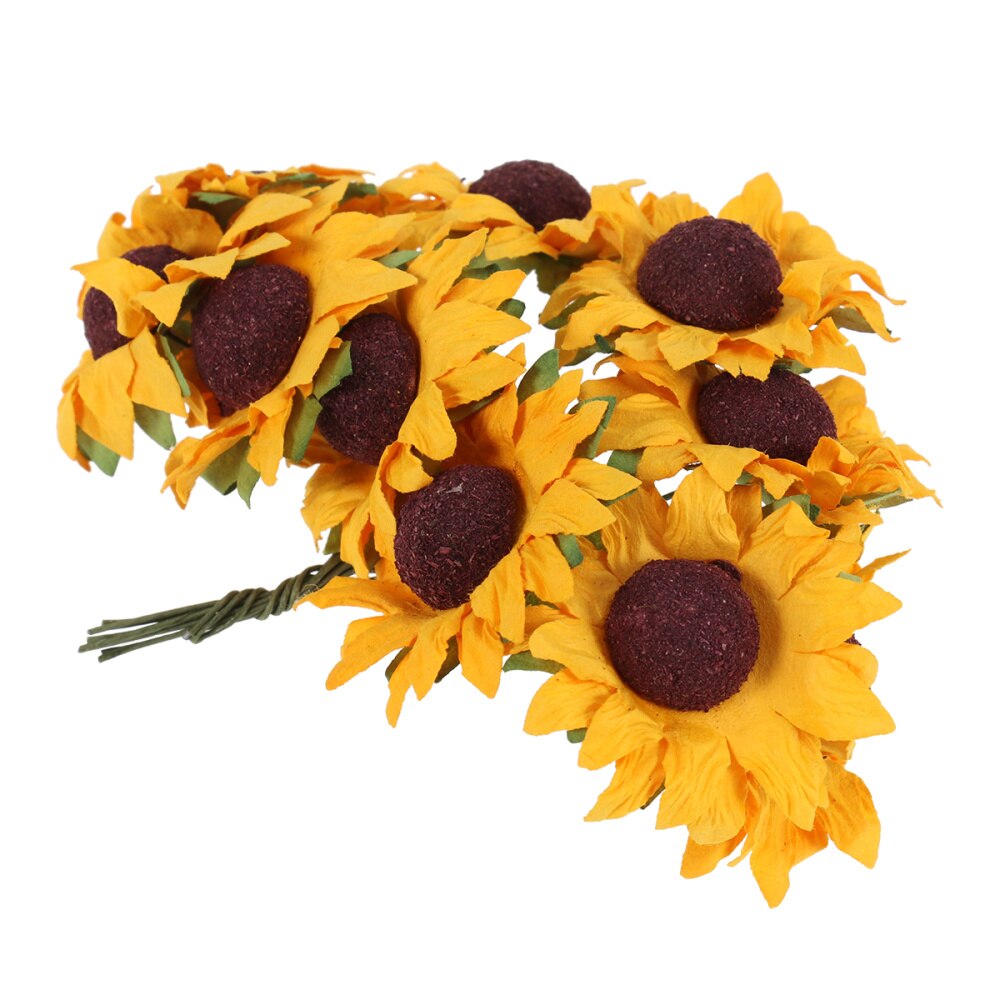 100pcs Chic Mini Artificial Paper Sunflower Wedding Decor Craft DIY (Orange)