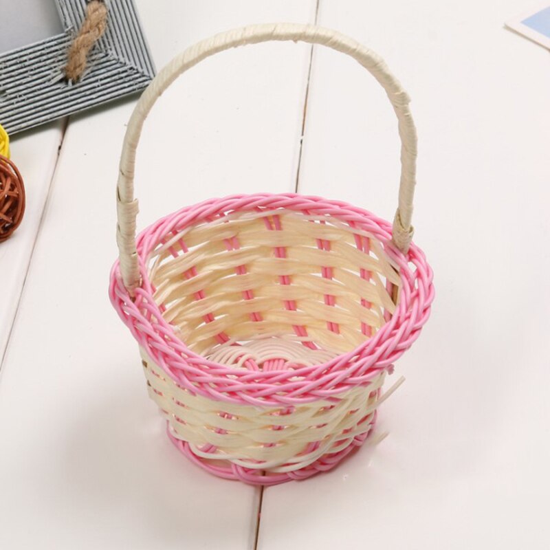 1Pcs Mini Hand-woven Storage Baskets Plastic Weaving Storage Baskets Fabric Flower Basket Fruit Rattan Cosmetics Tea Picnic Bags