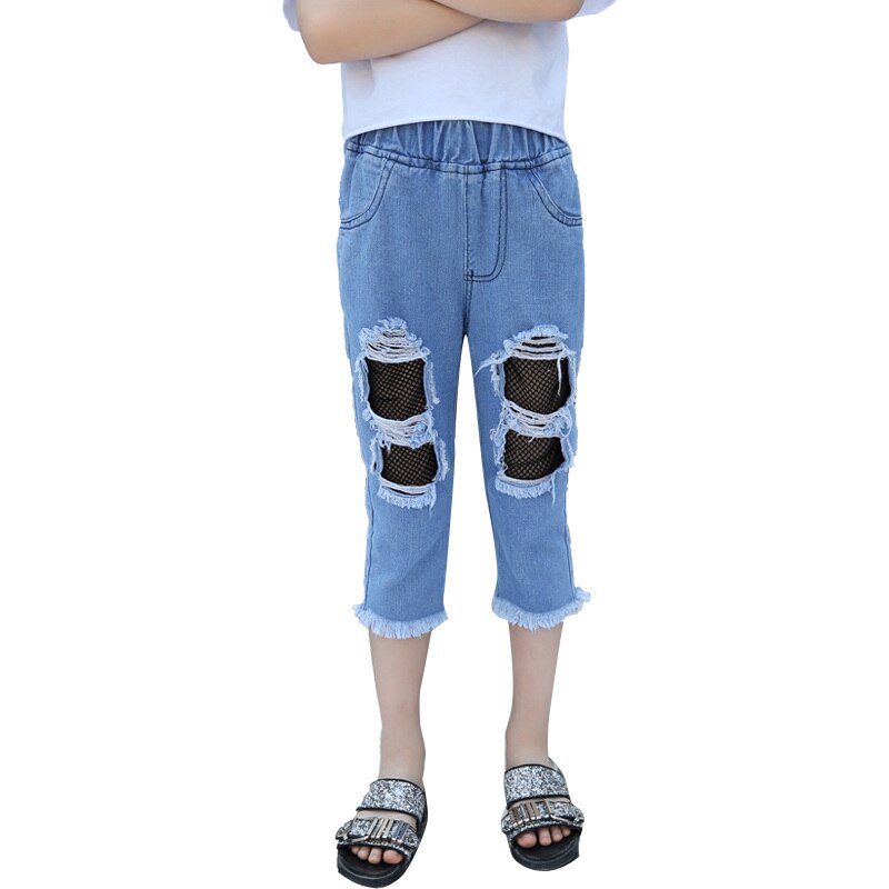 freundlicher Mädchen Kalb-länge Zerrissene Jeans Hosen Für Jugendliche Denim Jeans Für Mädchen 4 5 6 7 8 9 10 11 12 13 jahre Throusers: 9