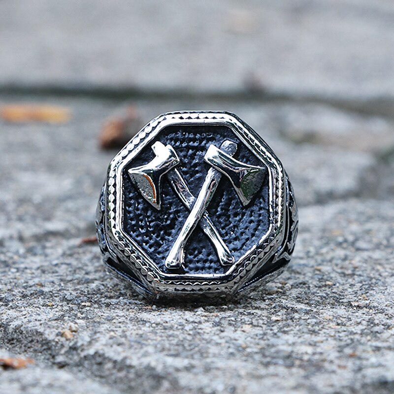 Gothic Slavic Perun Axe Biker Ring Men's Stainless Steel Punk Biker Rings Male Viking Slavic Perun Axe Ring