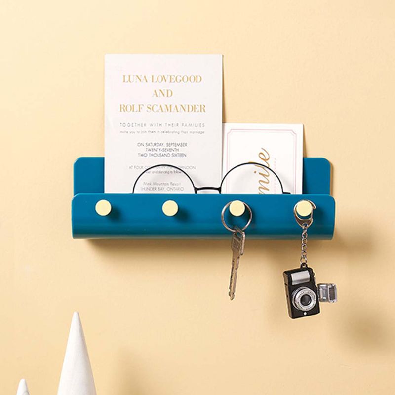 Key Towel Hanger Holder Storage Wall Mount Hook Rack DIY Organizer 4 Hooks Shelf