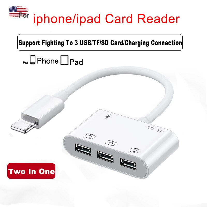 Lector de tarjetas Micro SD adaptador de tarjeta SD USB 3,0, palo de memoria para iphone, iPad, iOS13, adaptador Lightning a cámara, lector de tarjetas USB: iP 1 To 6