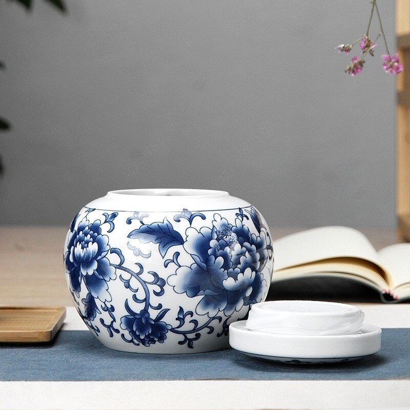 Multifunction Tieguanyin Sealed Containers Chinese Blue and White Porcelain Ceramics Tea Caddy Tea Bag Household Storage Box