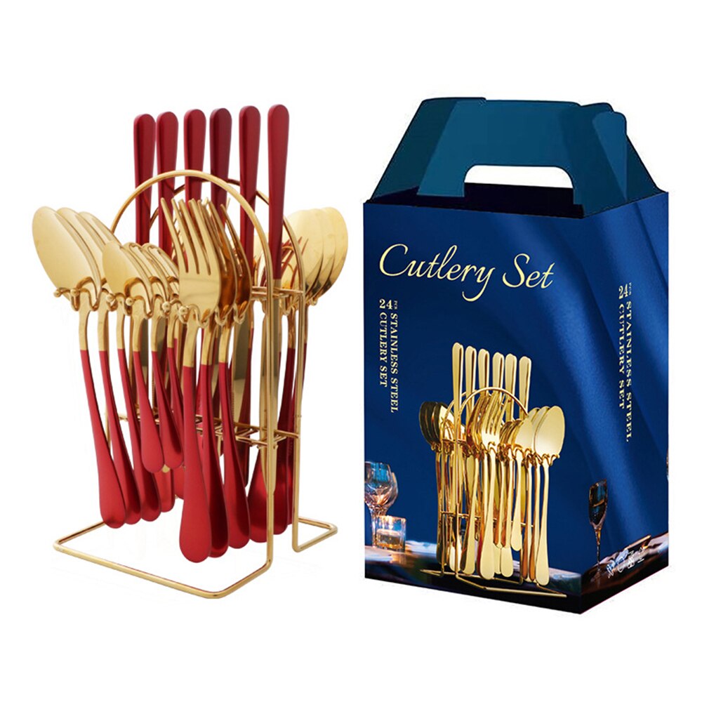 24Piece Gold Silverware Set Service for 6 Premium Stainless Steel Flatware Set With Box Include Knife Fork Spoon Knife: 8